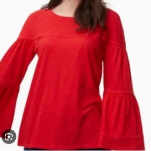 Loft red tiered bell sleeve knit top small